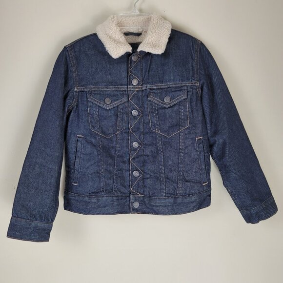 Gap Boys Sherpa Lined Denim Jacket Button Up Medium Warm Trucker Style - Picture 2 of 10